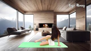 ????Yoga Stretch in Skirt Mountains and Fire