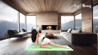 ????Yoga Stretch in Skirt Mountains and Fire