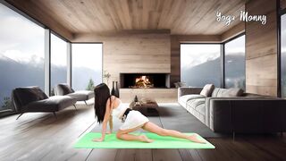 ????Yoga Stretch in Skirt Mountains and Fire