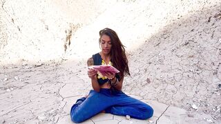 Evie becomes a magician with a red lingerie in a canyon | LINGERIE PREVIEW