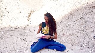 Evie becomes a magician with a red lingerie in a canyon | LINGERIE PREVIEW