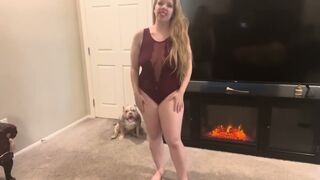 Stretching in Red Lingerie - No Bra No Panties