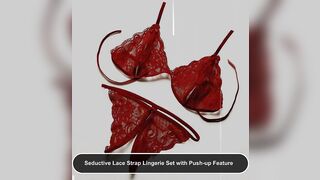 Seductive Lace Strap Lingerie Set with Push-up Feature