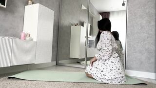 Bedroom yoga stretching legs full body