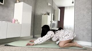 Bedroom yoga stretching legs full body