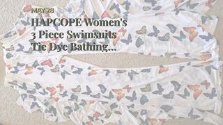 HAPCOPE Women's 3 Piece Swimsuits Tie Dye Bathing Suits Halter Bikini Sets with Mesh Cover Up P...