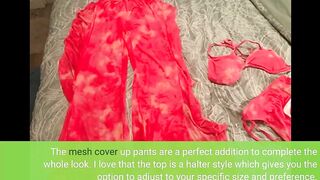 HAPCOPE Women's 3 Piece Swimsuits Tie Dye Bathing Suits Halter Bikini Sets with Mesh Cover Up P...