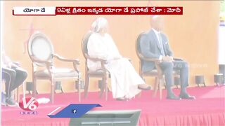 PM Modi Participates In International Yoga Day Celebrations At New York | V6 News